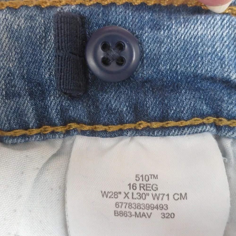 Levis 510 Jeans Girls 16 Reg (Actual 28x29) Blue Skinny Fit Stretch Light Denim